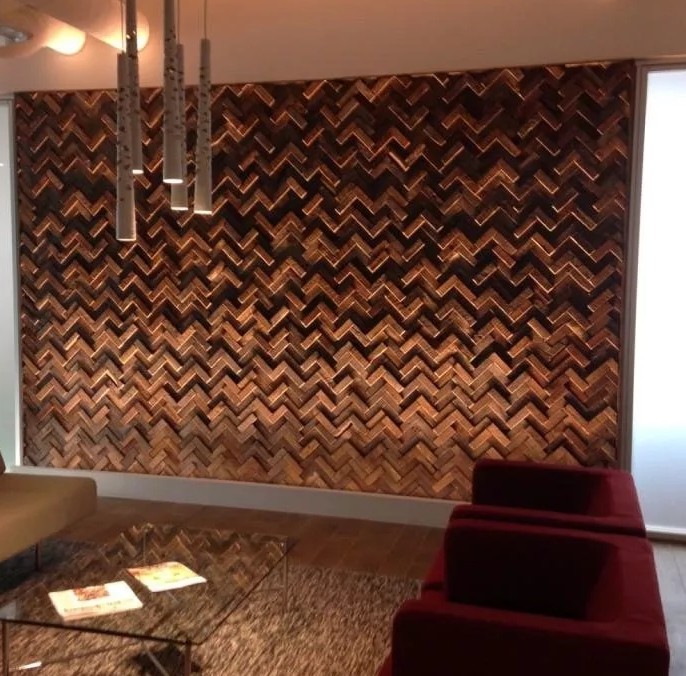 Деревянная мозаика в интерьере