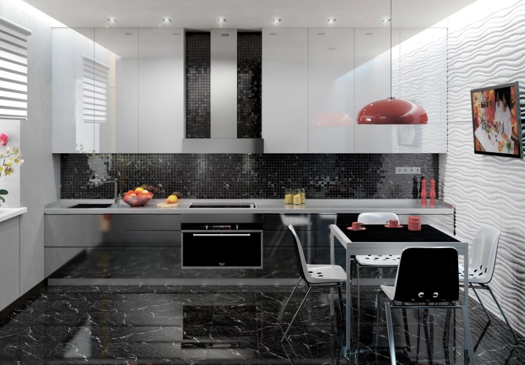 Фартук на кухню из Черной плитки4