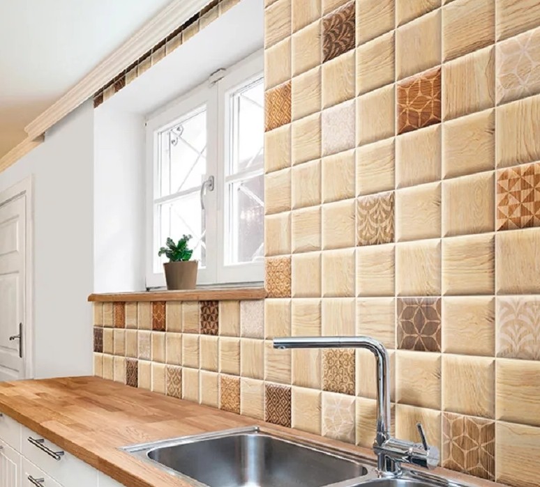Фартук на кухню из квадратной плитки5