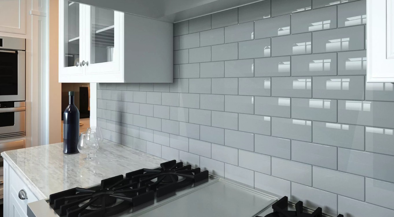 Фартук на кухню из прямоугольной плитки2