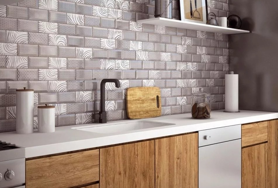 Фартук на кухню из прямоугольной плитки3