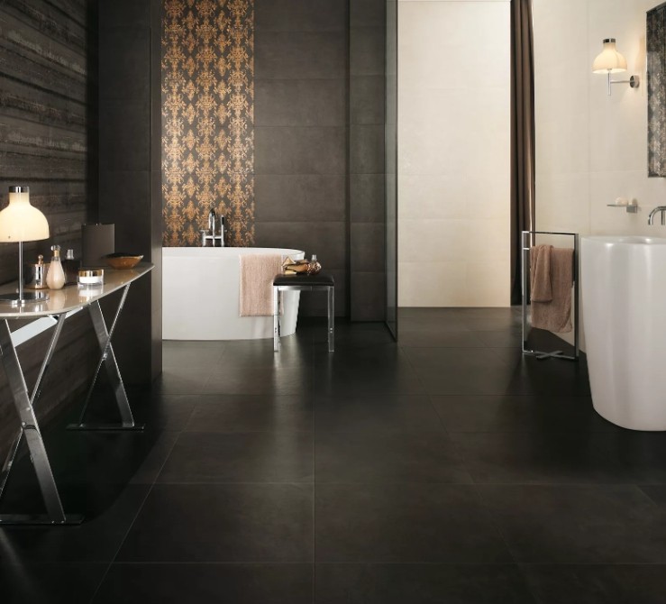 керамогранит в ванной на полу